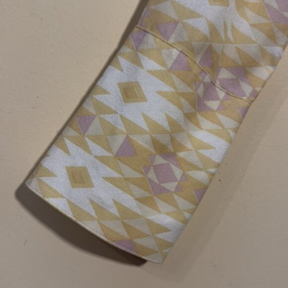 Simons Icone Yellow and Purple Geometric Patterned Button-Up Shirt Size XS - Picture 9 of 15